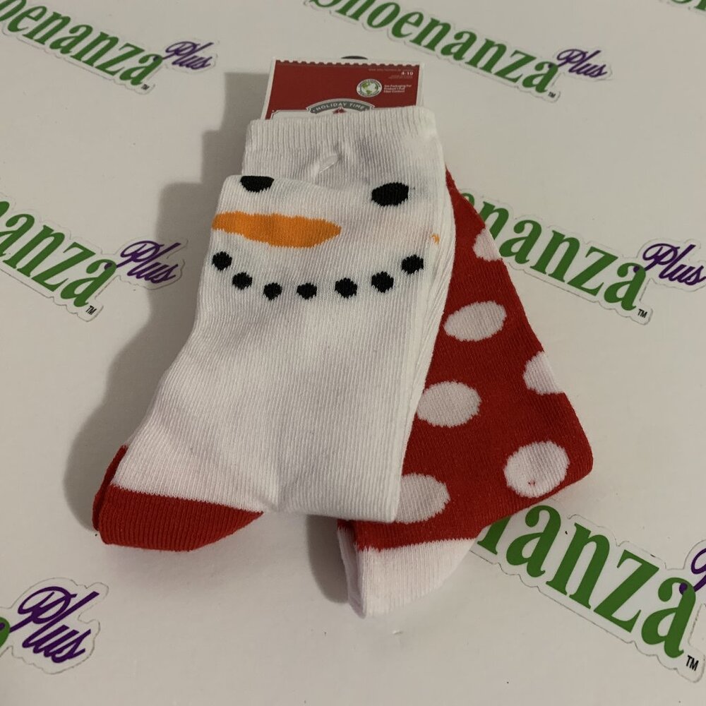 Ugly Christmas Socks Holiday Time Crew 2 Pack Snowman Polka Dot Shoe Size 4-10